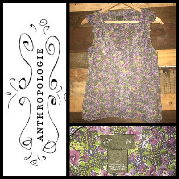 Anthropologie Tops - Anthro Fei Floral Tie Bow Silk Ruffle Blouse Tank